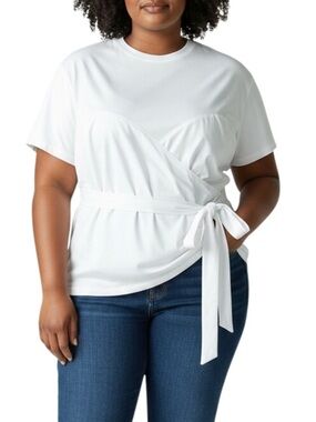 Trouve Short Sleeve Tie Waist Top White